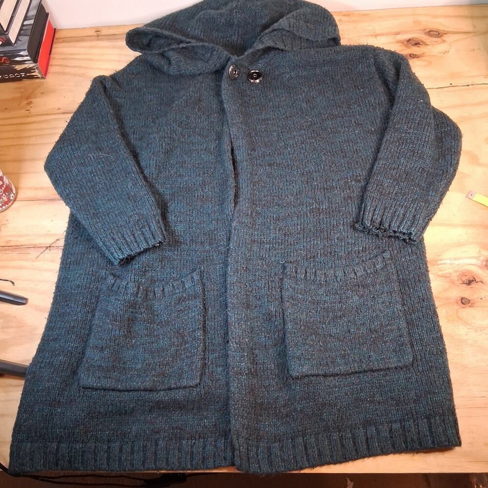 Free People Womens Oversized Cardigan Sz S Chunky Green Hooded Cardigan Pockets